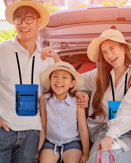 sundee Travel Neck Wallet with Double Zippers, RFID Blocking Passport Holder with Adjustable Neck Strap for Men and Women to Keep Cash, Credit Cards and Travel Documents Safe - Dark Blue