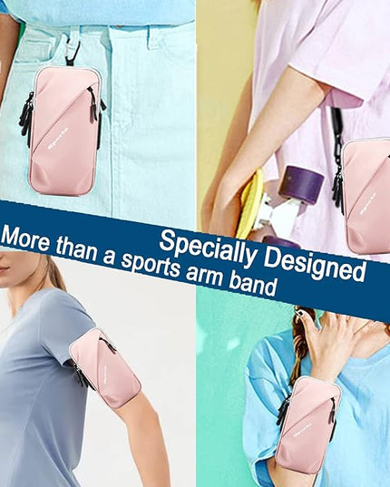 Phone Holder, Small Crossbody Shoulder Holsters Bag with Arm Band, Fits iPhone and Android, Use for Running, Walking, Hiking & Biking (6.7 Inches, Pink)