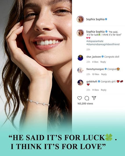 Moissanite Four Leaf Clover Charm Bracelet for Women,Symbol of Love & Luck,14K Gold/White Gold Plated D Color VVS1 Moissanite, 6.5+2Inch Adjustable Hypoallergenic Cable Chain,Ready to Dainty Lucky Jewelry Gift for Valentine’s Day Bracelet from Boyfrien...