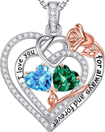 Iefil Christmas Gifts for Wife Women - 925 Sterling Silver Double Birthstone Necklace, Anniversary Birthday Gifts for Women, Jewelry Gift for Wife Girlfriend Mom Her