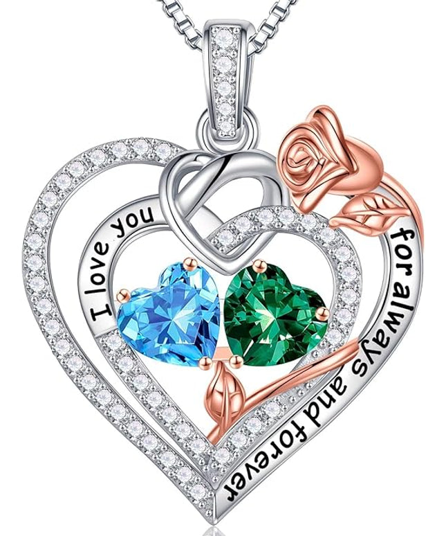 Iefil Christmas Gifts for Wife Women - 925 Sterling Silver Double Birthstone Necklace, Anniversary Birthday Gifts for Women, Jewelry Gift for Wife Girlfriend Mom Her