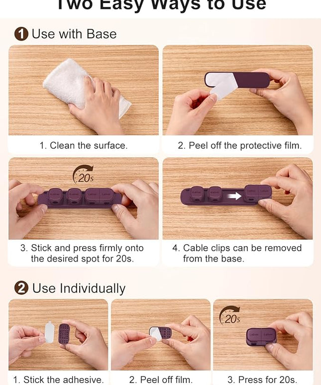 6 Pack Magnetic Cable Clips [1s Open/Lock], Laitver Cord Organizer Holder Strong Adhesive Desk Cable Management- Organize Charging Cords Neatly for Home, Office, Car,Desk, Nightstand-Dark Purple