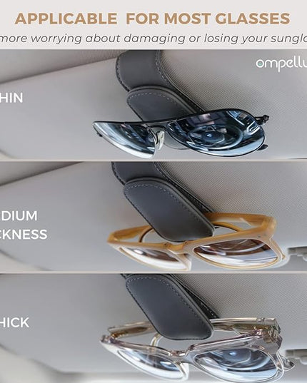 Magnetic Leather Sunglass Holder, Eyeglass Hanger Clip for Car Sun Visor, Suitable for Different Size Eyeglasses(Black, 1 Pack)