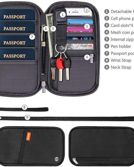 RFID Family Passport Wallet Holder Waterproof, Travel Document Organizer Credit Card Clutch Bag for Men Women