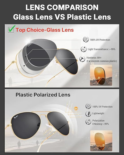 Pro Acme Classic Aviator Sunglasses for Women & Men Glass Lens Metal Frame UV400 Driver Sunglasses
