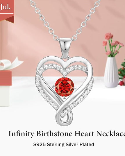 Infinity Love Heart Birthstone Necklace for Women Wife, S925 Sterling Silver Anniversary for Women Wife Birthday Gift for Her Girlfriend Mom Daughters, I Love You Women's Jewelry 18k Rose Gold Filled