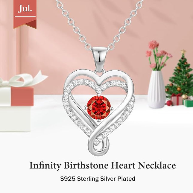 Infinity Love Heart Birthstone Necklace for Women Wife, S925 Sterling Silver Anniversary for Women Wife Birthday Gift for Her Girlfriend Mom Daughters, I Love You Women's Jewelry 18k Rose Gold Filled
