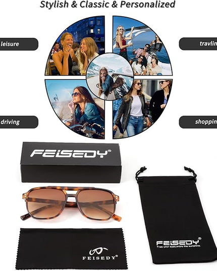 FEISEDY Retro Square Aviator Sunglasses Women Men 70s Vintage Trendy Plastic Frame Sun Glasses B2835