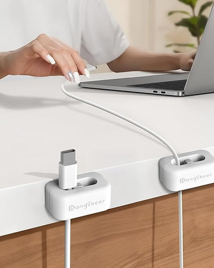 8 Pack Dual-Slot Silicone Cord Cable Clips with Strong Nano Adhesive Cable Organizer Press-to-Lock Design Desktop Wire Management for Home, Office, Car, Desk, Nightstand (White-8Pack)
