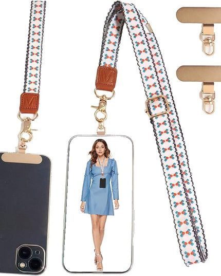 LEMEDE Phone Charm Lanyard, Gold Buckle Adjustable Crossbody and Wrist Strap with 2pcs 360-Degree Rotatable Phone Pad