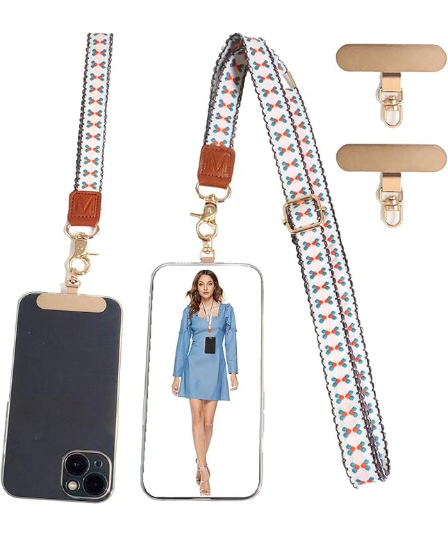 LEMEDE Phone Charm Lanyard, Gold Buckle Adjustable Crossbody and Wrist Strap with 2pcs 360-Degree Rotatable Phone Pad