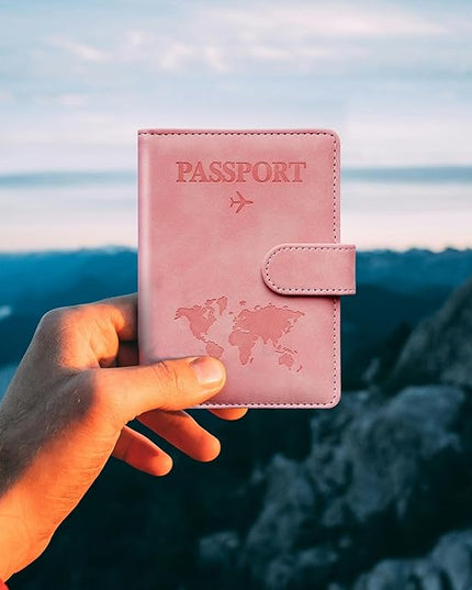 Passport Holder for Travel Women and Men RFID Passport Holder with Card Slots Holder Passport Case Passport cover Passport Wallet Travel Essentials and Accessories (Buckle, PINK)