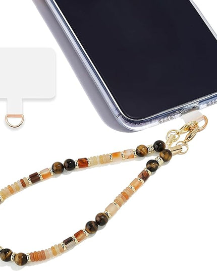 Marble Beaded Phone Wrist Strap,Detachable Phone Bracelet Strap with Tether Tab,Hands-Free Wristlet Strap (Light Yellow Tiger Eyes)
