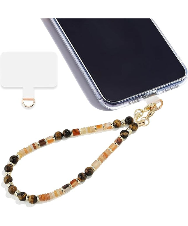 Marble Beaded Phone Wrist Strap,Detachable Phone Bracelet Strap with Tether Tab,Hands-Free Wristlet Strap (Light Yellow Tiger Eyes)