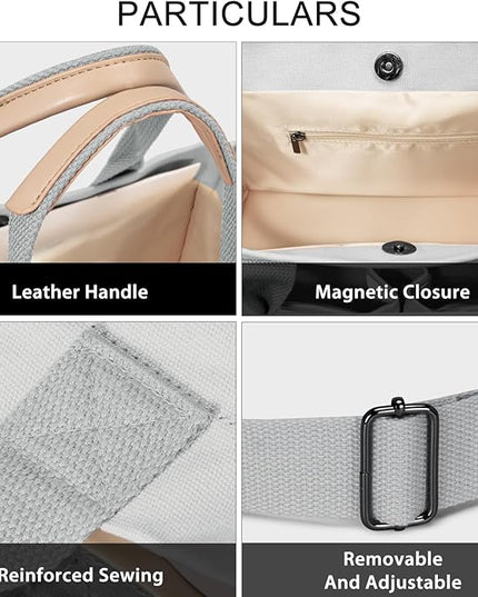 Canvas Tote Bag for Women Crossbody Work Purse with Pockets Top Handle Handbag Satchel Bags for Travel Nurse Teacher