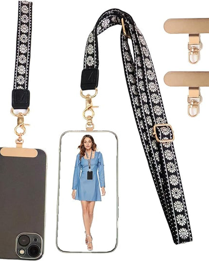 LEMEDE Phone Charm Lanyard, Gold Buckle Adjustable Crossbody and Wrist Strap with 2pcs 360-Degree Rotatable Phone Pad