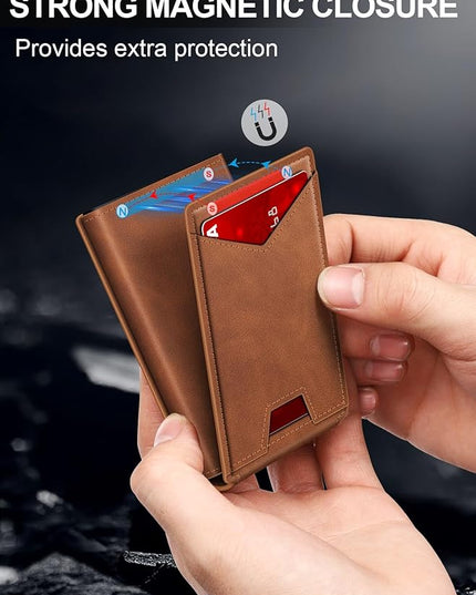 GHUKY Wallet for Men RFID Wallet with Money Clip, Slim Pop Up Card Holder for 10-12 Cards, Minimalist Smart Credit Card Case with ID Window, Bifold Metal Wallet for Front Pocket, Gifts for Men