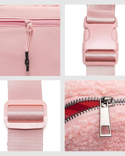 Gitus Fleece Belt Bag Sherpa Fanny Pack Crossbody Bags for Women Fashion Waist Packs with Adjustable Strap for Gym Travel Hiking Running Trending Gifts for Teen Girls Women Men (Light Pink)