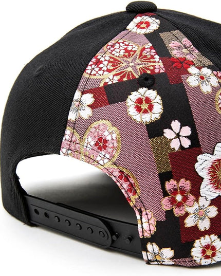 W@nderFabric Traditional Japanese Kimono Baseball Cap, Embroidered Pattern, Adjustable Snapback Flat Brim, 6-Panel Cap