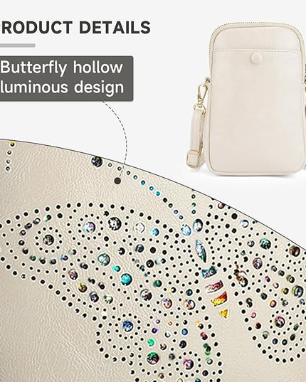 Small Crossbody Bags for Women, Lightweight Mini Cute Cell Phone Purse for Women with Tassel Shining Butterfly