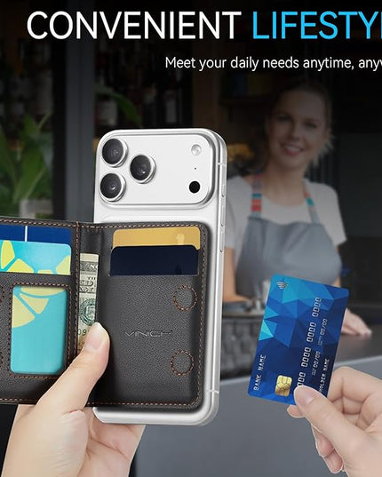 Vinich for MagSafe Wallet Magnetic RFID Blocking Card Holder Compatible with MagSafe Phones and Cases, Strong Magnet Minimalist Phone Wallet for iPhone 17/16/15/14/13/12/ Pro/Max/Plus, Black