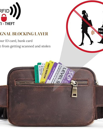 S-ZONE Fanny Packs for Women Genuine Leather RFID Blocking Crossbody Bags Purses Sling Waist Chest Bag Gifts Travel Running Adjustable Strap Men