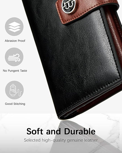 BOSTANTEN Womens Leather Wallets RFID Blocking Large Capacity Credit Card Holder Phone Clutch Black