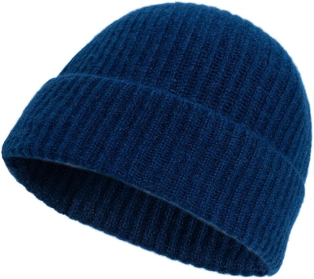 Villand 100% Cashmere Ribbed Cuffed Hat for Men, Ultra-Soft Men's Pure Cashmere Winter Ski Beanie