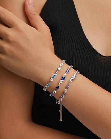 FANCIME Birthstone Teardrop Tennis Bracelet for Women, Sterling Silver 9x7mm main Gemstone Bolo Adjustable Chain Bracelet Fine Jewelry Birthday Gifts for Women Mom Wife Her