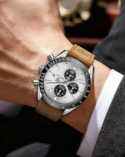 BY BENYAR Watch for Men Analog Quartz Chronograph Waterproof Luminous Designer Mens Wrist Watches Business Work Sport Casual Dress Watch with Silicone Strap Elegant Gifts for Men