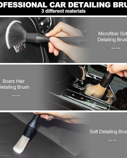 ThinkLearn Car Interior Detailing Kit, Car Cleaning Kit Interior, Including 7Pcs Auto Detailing Brush Set and Storage Bag, Car Accessories Supplies Tools for Auto Truck Cleaning