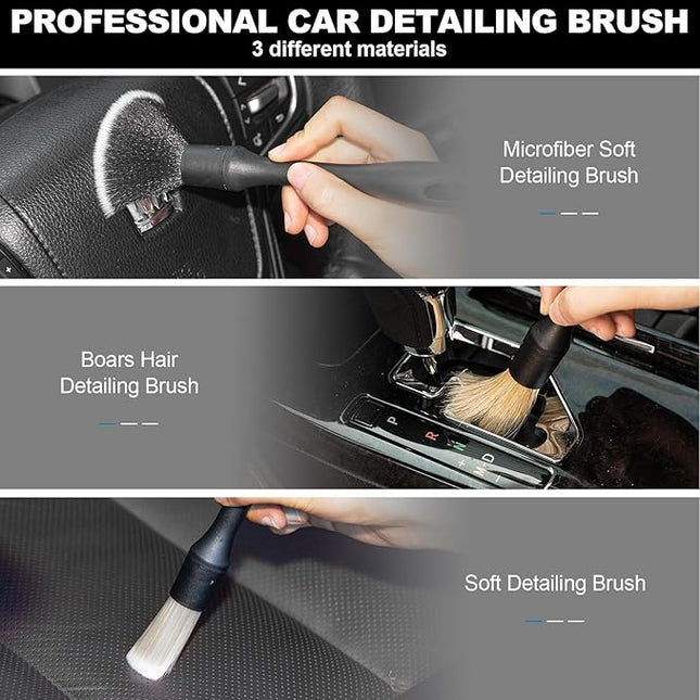 ThinkLearn Car Interior Detailing Kit, Car Cleaning Kit Interior, Including 7Pcs Auto Detailing Brush Set and Storage Bag, Car Accessories Supplies Tools for Auto Truck Cleaning
