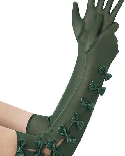 BABEYOND Lace Gloves for Women - Princess Gloves Long Stretchy Bow Mesh Tulle Sheer for Costume Opera Party
