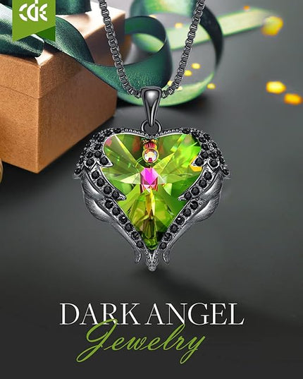 CDE Christmas Gifts for Women Angel Wings Necklace for Women with Birthstone, Love Heart Silver Tone/Gold Tone Pendant, Ideal Anniversary or Birthday Jewelry Gifts for Wife Girlfriend Her