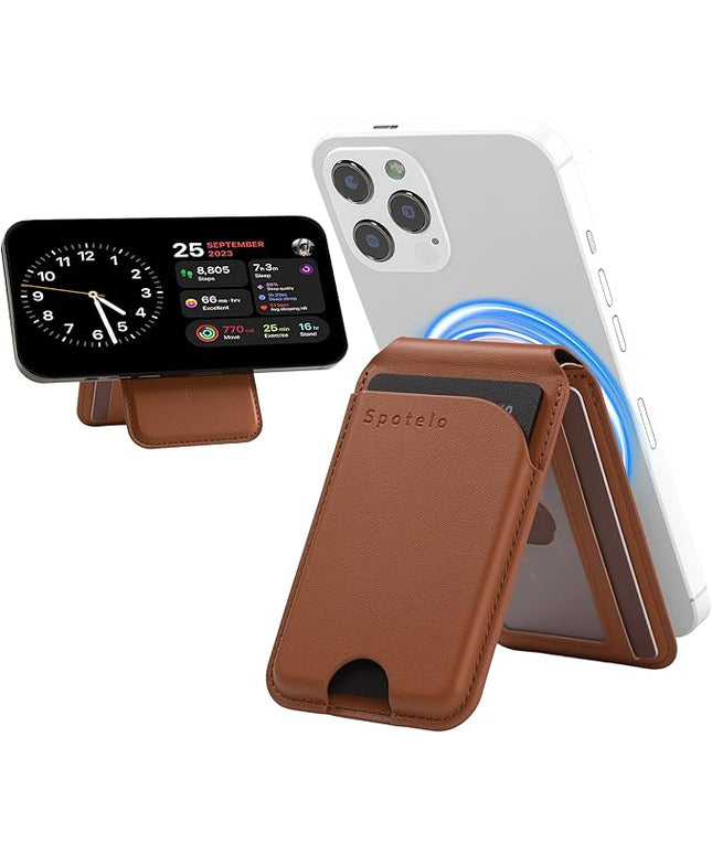 Magnetic Wallet for iPhone, Compatible with MagSafe Adjustable Stand Wallet, RIFD Blocking Leather Magnetic Card Holder for iPhone 17/16/15/14/13/12 Series, Not for iPhone 13/12 Mini(Brown)