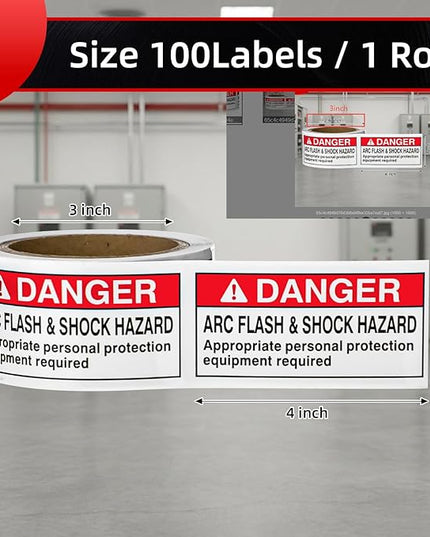 100 PCS DANGER Arc Flash and Shock Hazard Label - 2 x 4 Black & Red Electrical Safety Warning Decal High Performance Polyester Safety Sticker Signs for the Workplace