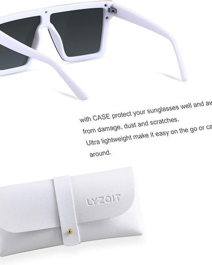 LYZOIT Square Oversized Sunglasses for Women Men Big Flat Top Fashion Shield Large UV Protection Rimless Shades