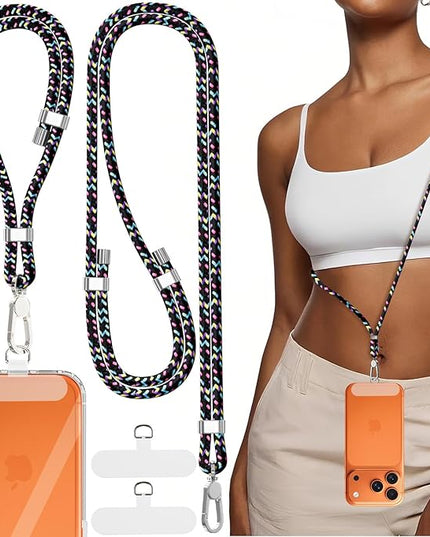 4-IN-1 Phone Lanyard + Wrist Strap, 2PCS Adjustable Length Cell Phone Lanyard with 2 Tether Tabs for iPhone,Smartphones