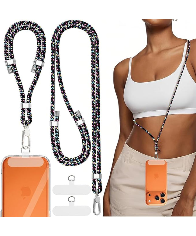 4-IN-1 Phone Lanyard + Wrist Strap, 2PCS Adjustable Length Cell Phone Lanyard with 2 Tether Tabs for iPhone,Smartphones
