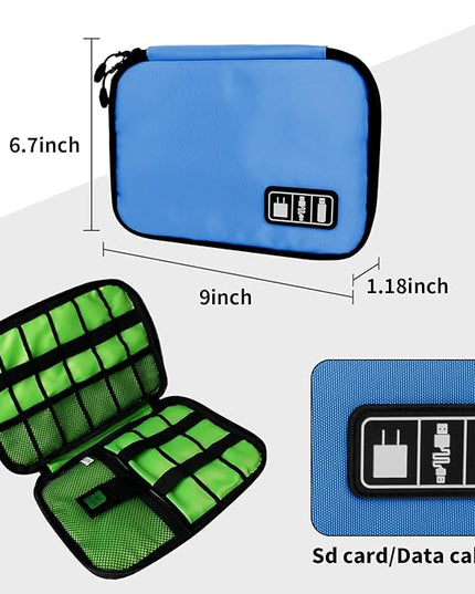 Electronics Travel Organizer,Portable Waterproof Electronic Travel Storage Bag for Small Charging Cord Storage,Charger,SD Card etc,for Travel,Business- Blue Green