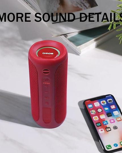 SOWO Portable Bluetooth Speaker, Waterproof IPX7, 25W Loud Wirelss Speaker with Big Audio and Punchy Bass, Outdoor Bluetooth for Party, Beach, Travel, Girls Gifts - Red