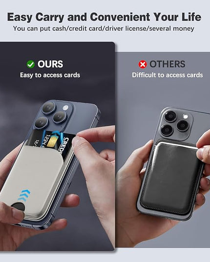 Mag-Safe Wallet Magnetic Wallet for iPhone Lightweight Magnetic Phone Wallet Stand Adjustable Leather Magnetic Card Holder for iPhone 16/15/14/13/12 Series, Size Not for iPhone Mini (Grey)
