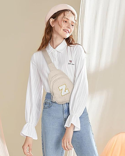 Viverte Small Corduroy Sling Bag Initial Crossbody Bag Fanny Pack for Girls Personalized Birthday Gifts for Teen Girls Gifts