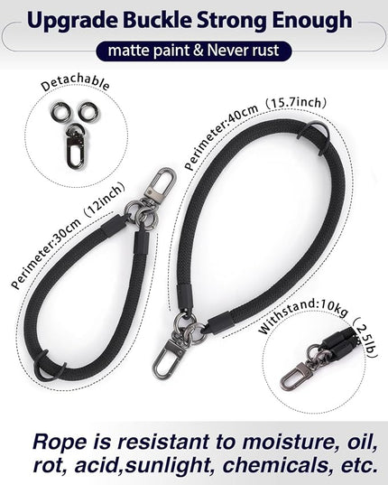 project-cb Hand Wrist Phone Strap,Phone Lanyard Patch ×2,Cell Phone Case Holder,Wristlet Strap for Key,AirPods,Camera (Black, 12inch)