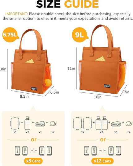 Fmeida Insulated Lunch Bag Women, 9L Large Lunch Bags with Multiple Pockets, Reusable Thermal Cooler Tote for Work, Office, Picnic, Travel | Hook and Loop Closure, Orange
