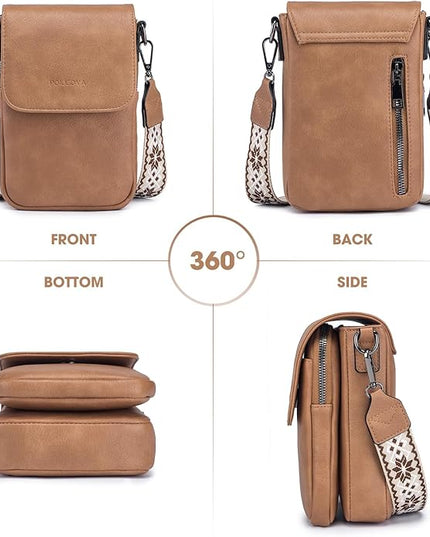 POIUGOYA Small Crossbody Bags for Women Trendy,Leather Triple Compartment Cell Phone Crossbody Wallet Purses with Card Slots