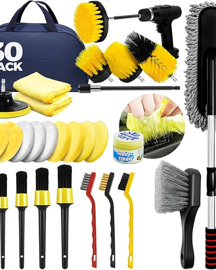 30Pcs Car Detailing Kit, Car Detailing Brush Set, Car Wash Cleaning Kit, Car Dusters Extendable Handle Cleaning Exterior, Car Cleaning Gel, Car Cleaning Tools Kit for Interior, Exterior, Wheels