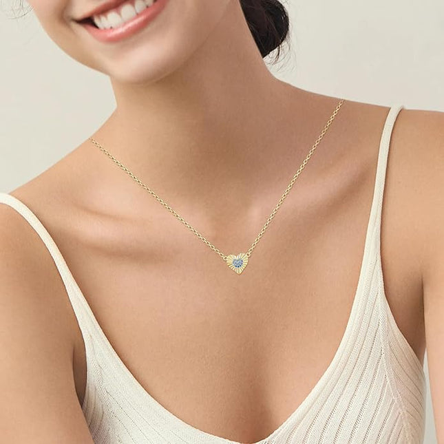 Dainty 14k Gold Heart Necklace, Birthstone Necklace for Women Trendy, Tiny Cubic Zirconia Choker Pendant Necklaces, Cute Love Jewelry Birthday Gifts for Girlfriend Daughter Niece Wife Her