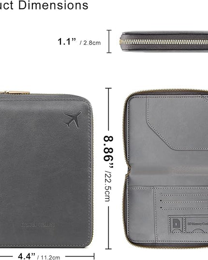 defway Passport Holder Travel Wallet - RFID Blocking Passport Holder Wallet, Full Zip Travel Card Cover with RFID Protection, Multi Slot Organizer for Cards Cash Documents Travel Essentials (Grey)