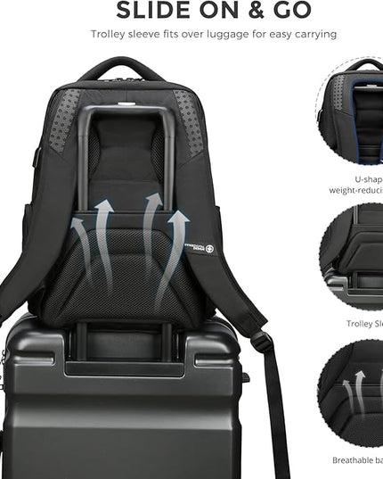 Swissdigital Design Men's Laptop Backpack for College and Business Travel with Integrated USB Charging Port and RFID Protection Fits Laptops up to 15.6 Inch, Black | SD1695-01